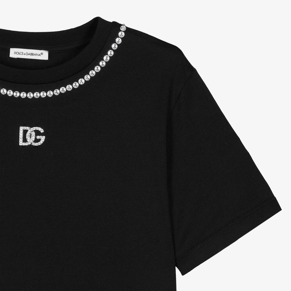 Dolce & Gabbana Teen Girls Black Cotton DG Rhinestone T-Shirt
