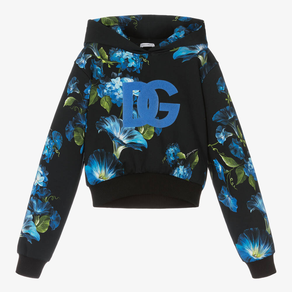 Dolce & Gabbana - Teen Girls Black Floral Cotton Hoodie | Childrensalon