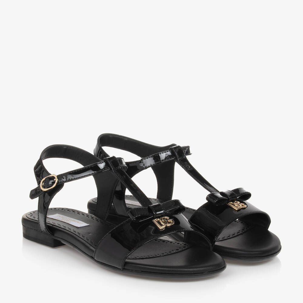 Dolce & Gabbana - Sandales noires en cuir verni ado | Childrensalon