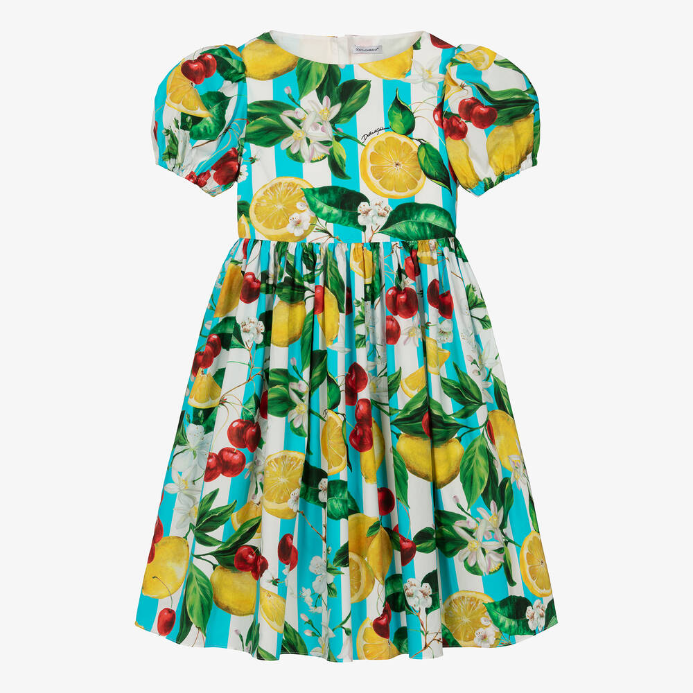 Dolce & Gabbana - Teen Girls Blue Lemon & Cherries Cotton Dress | Childrensalon