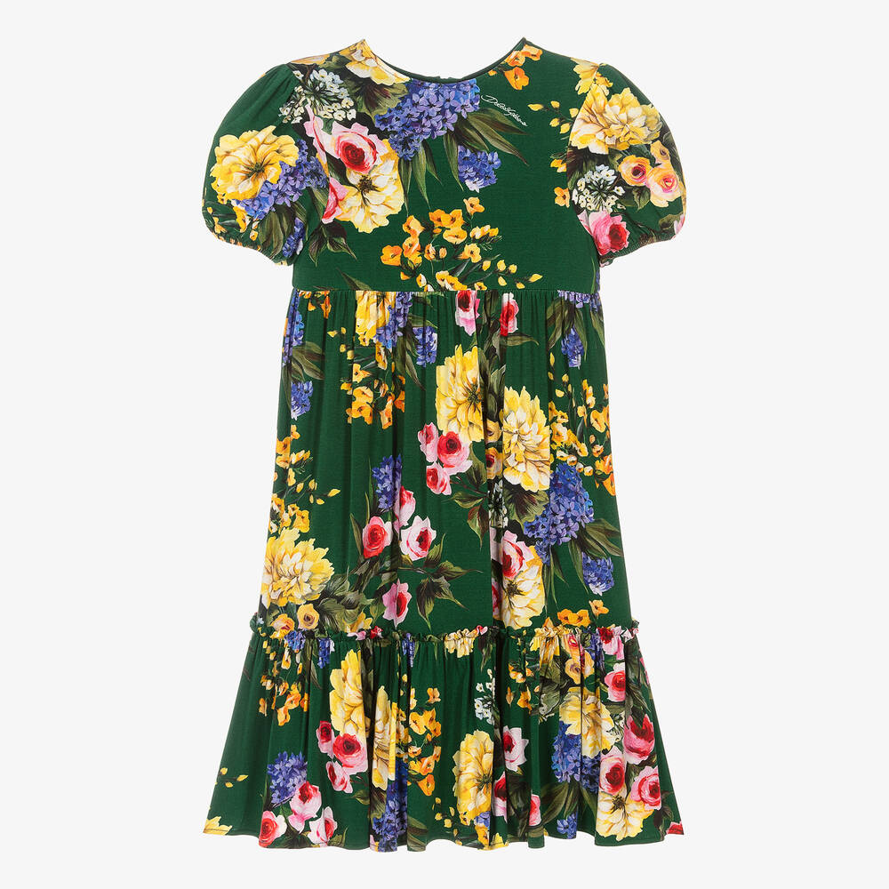 Dolce & Gabbana - Teen Girls Green Floral Jersey Dress | Childrensalon