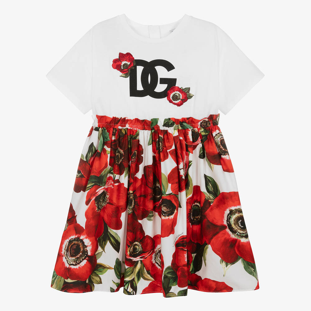 Dolce & Gabbana - Teen Girls Red Poppy Print Cotton Dress | Childrensalon