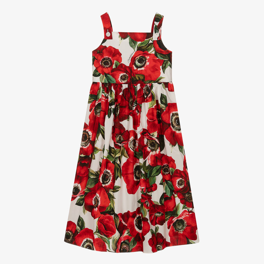 Dolce & Gabbana - Robe en coton à coquelicots rouges ado | Childrensalon