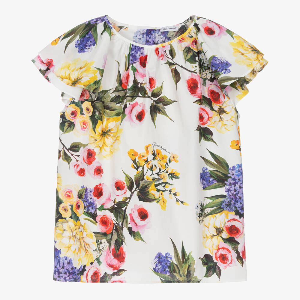 Dolce & Gabbana - Teen Girls White Floral Cotton Blouse | Childrensalon