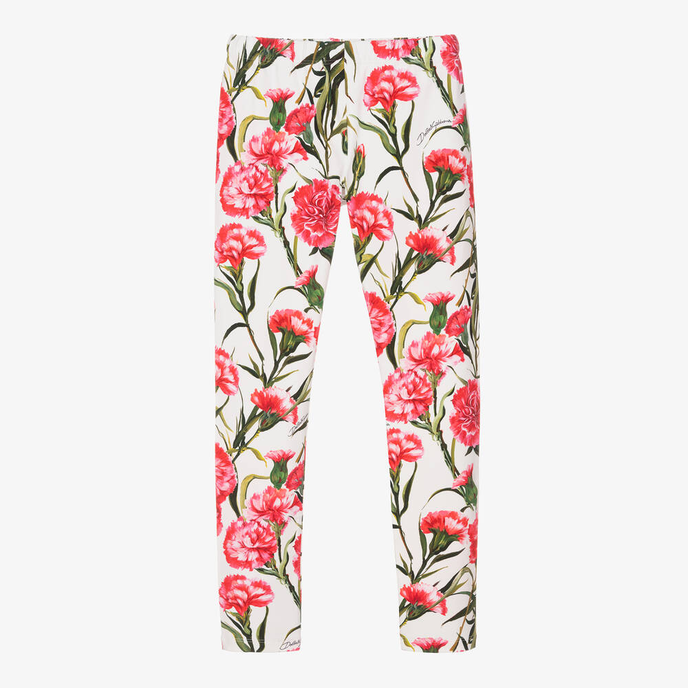 Dolce & Gabbana - Teen Girls White & Pink Carnation Leggings