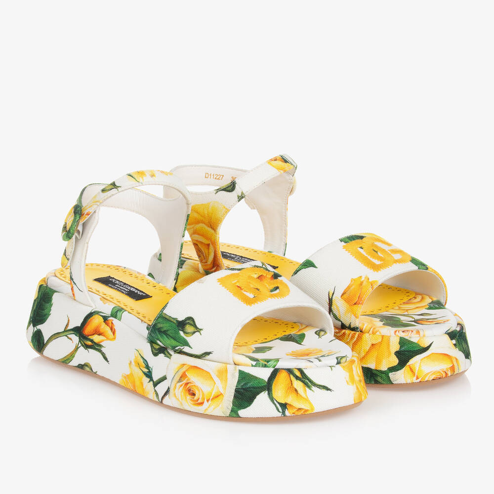 Dolce & Gabbana - Teen Girls Yellow Rose Canvas Sandals | Childrensalon