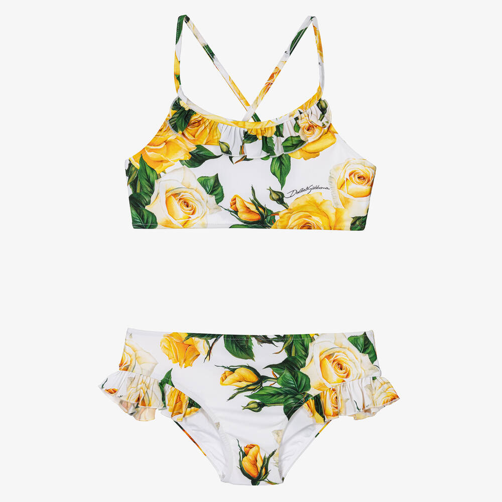 Dolce & Gabbana - Teen Girls Yellow Rose Print Bikini | Childrensalon