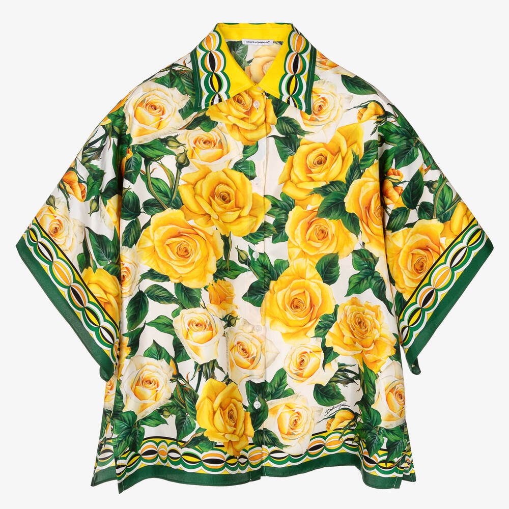 Dolce & Gabbana - Teen Girls Yellow Rose Print Silk Blouse | Childrensalon