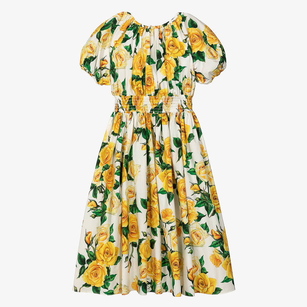 Dolce & Gabbana - Teen Girls Yellow Roses Poplin Dress | Childrensalon