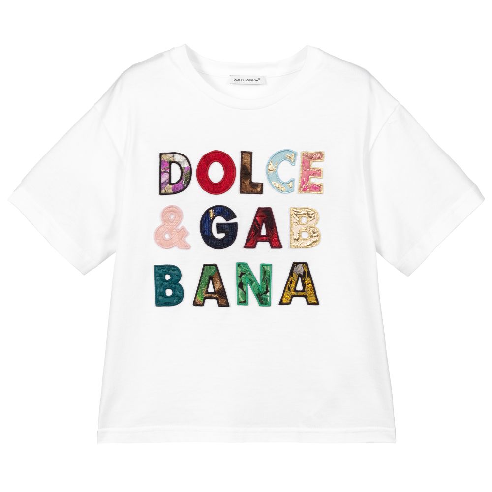 Dolce & Gabbana - White Cotton Logo T-Shirt | Childrensalon Outlet