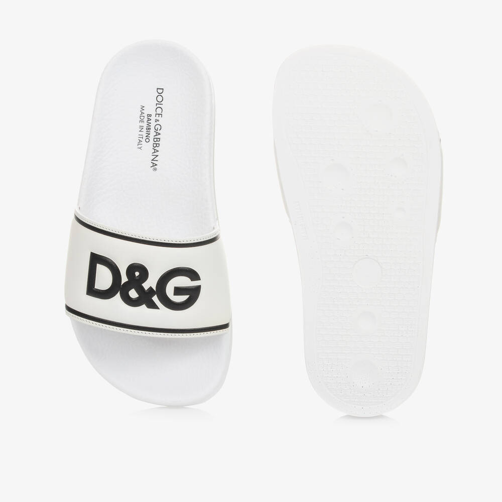 Dolce & Gabbana - White Leather Logo Sliders | Childrensalon Outlet