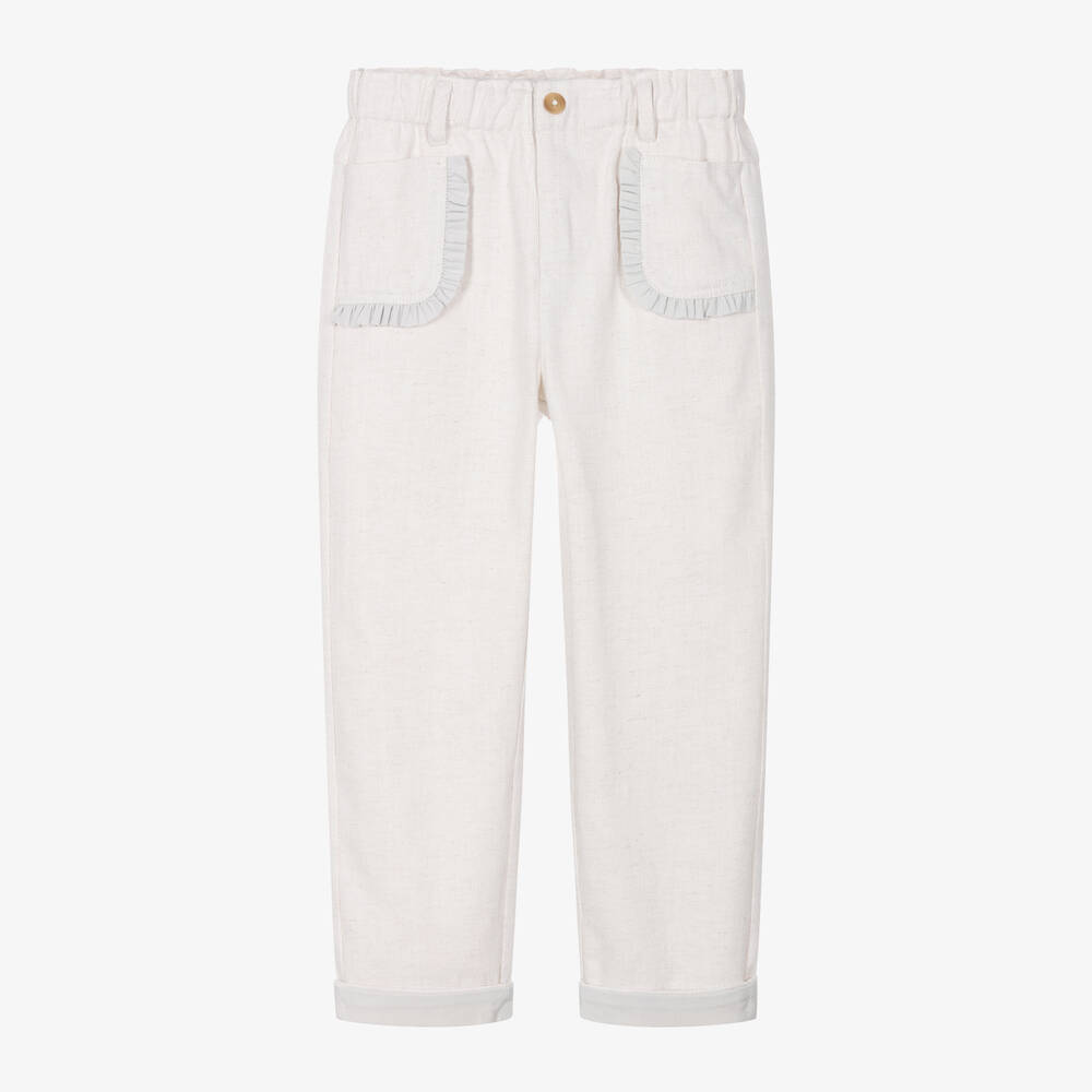 Donsje - Girls Ivory Organic Cotton Trousers | Childrensalon