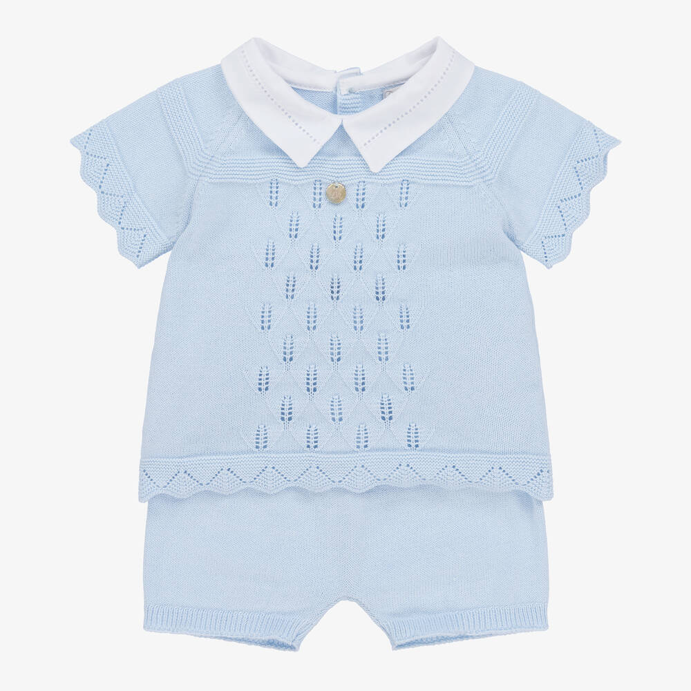 Dr. Kid - Baby Boys Pale Blue Knitted Shorts Set | Childrensalon