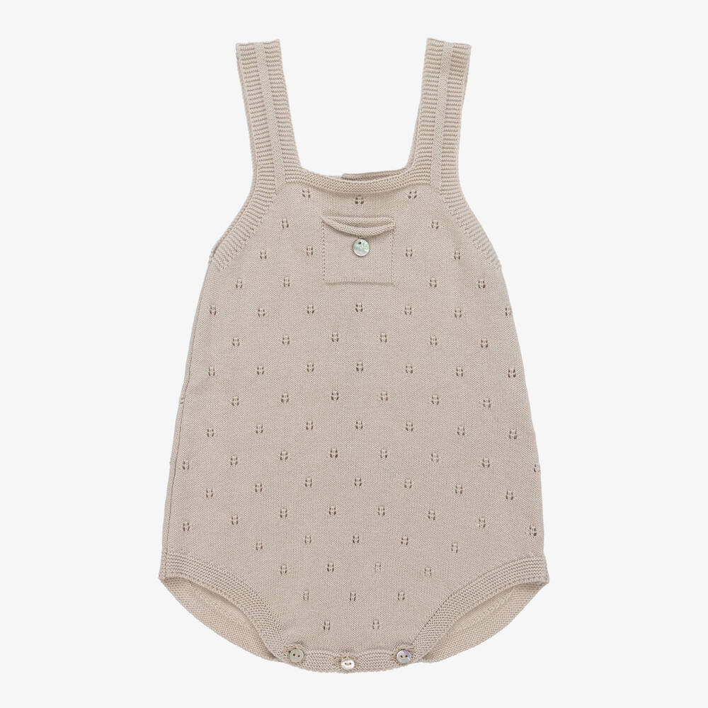 Dr. Kid - Beige Cotton Knit Baby Shortie | Childrensalon