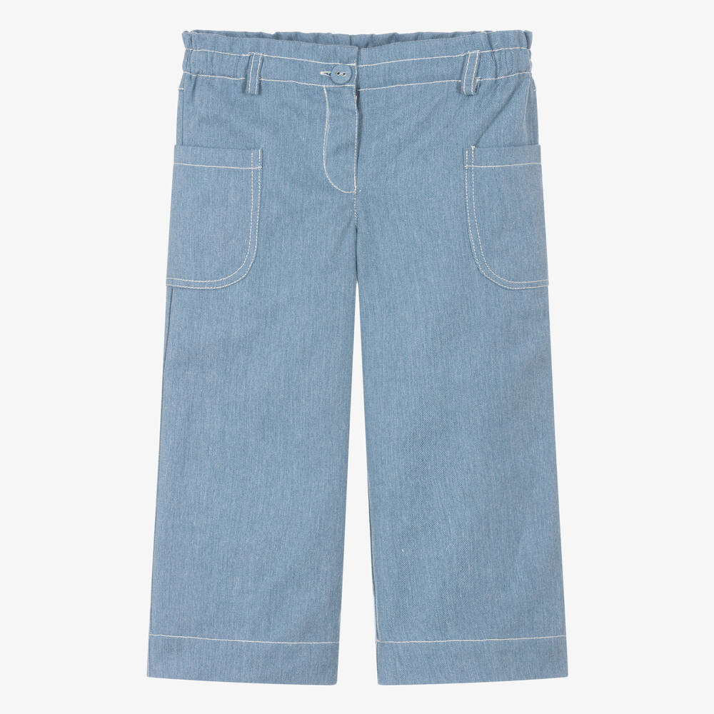 Dr. Kid - Girls Blue Denim Paperbag Trousers | Childrensalon