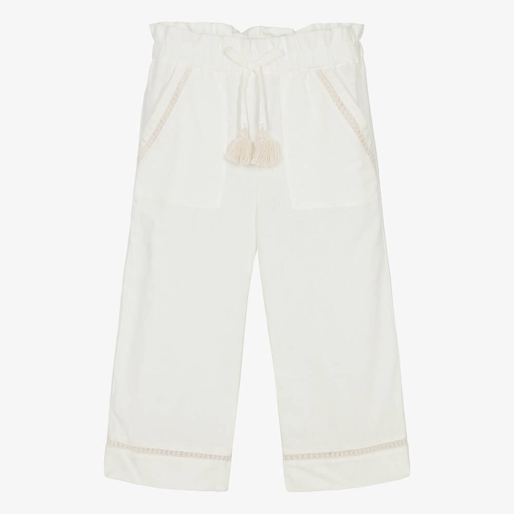 Dr. Kid - Girls Ivory Linen & Cotton Trousers | Childrensalon