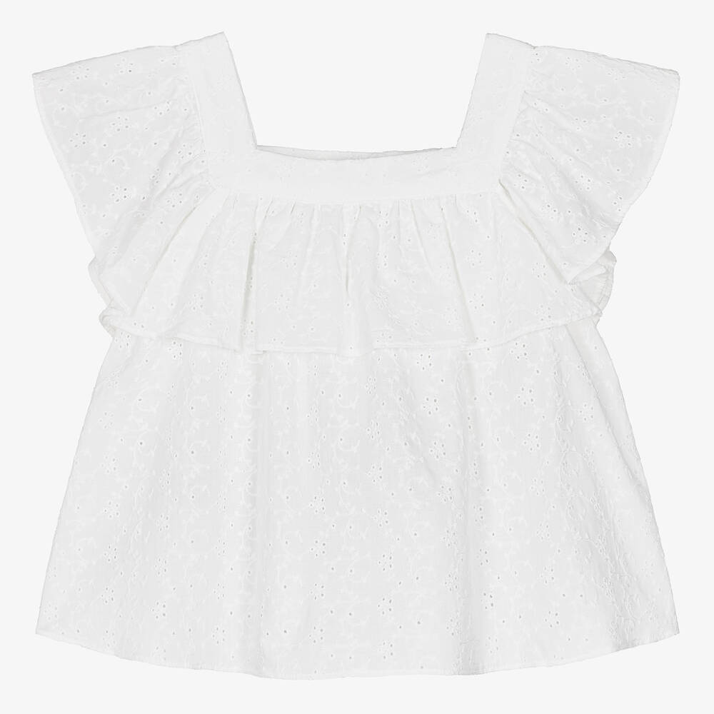 Dr. Kid - Girls White Broderie Anglaise Blouse | Childrensalon