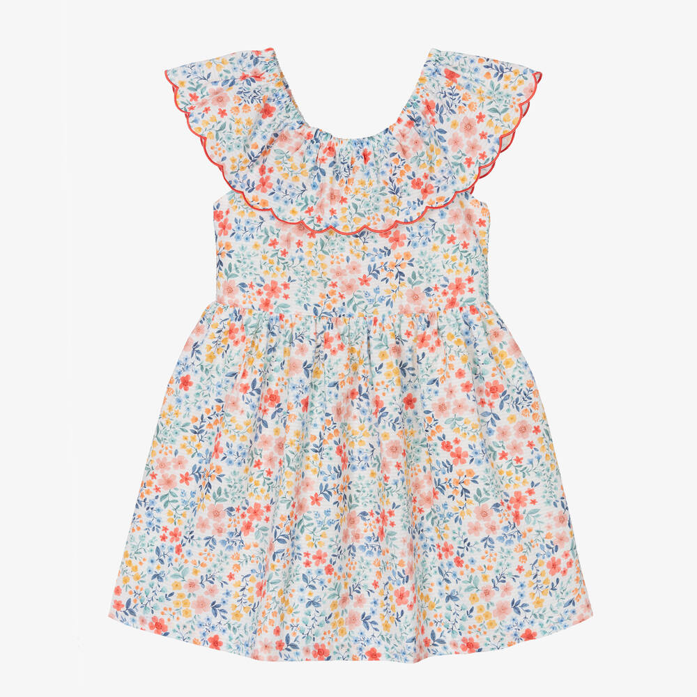 Dr. Kid - Girls White Cotton Floral Dress | Childrensalon