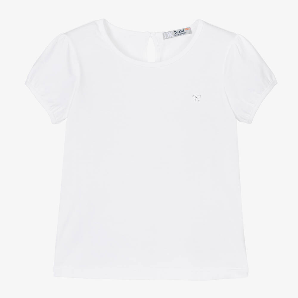 Dr. Kid - Girls White Cotton T-Shirt | Childrensalon