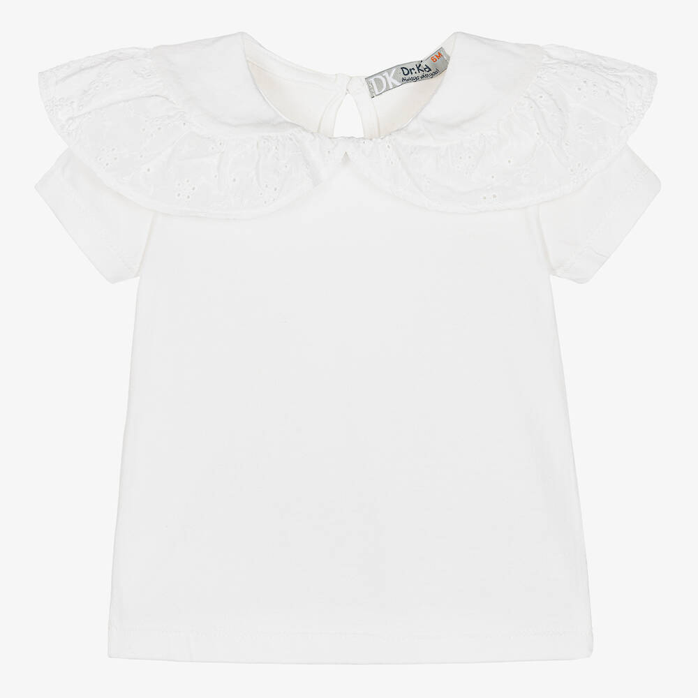 Dr. Kid - Girls White Cotton T-Shirt | Childrensalon