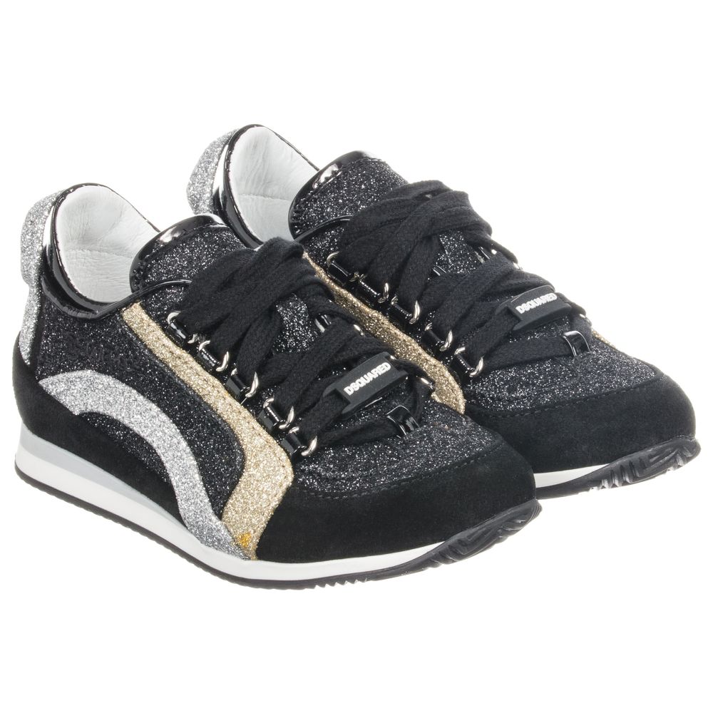 girls black sparkly trainers