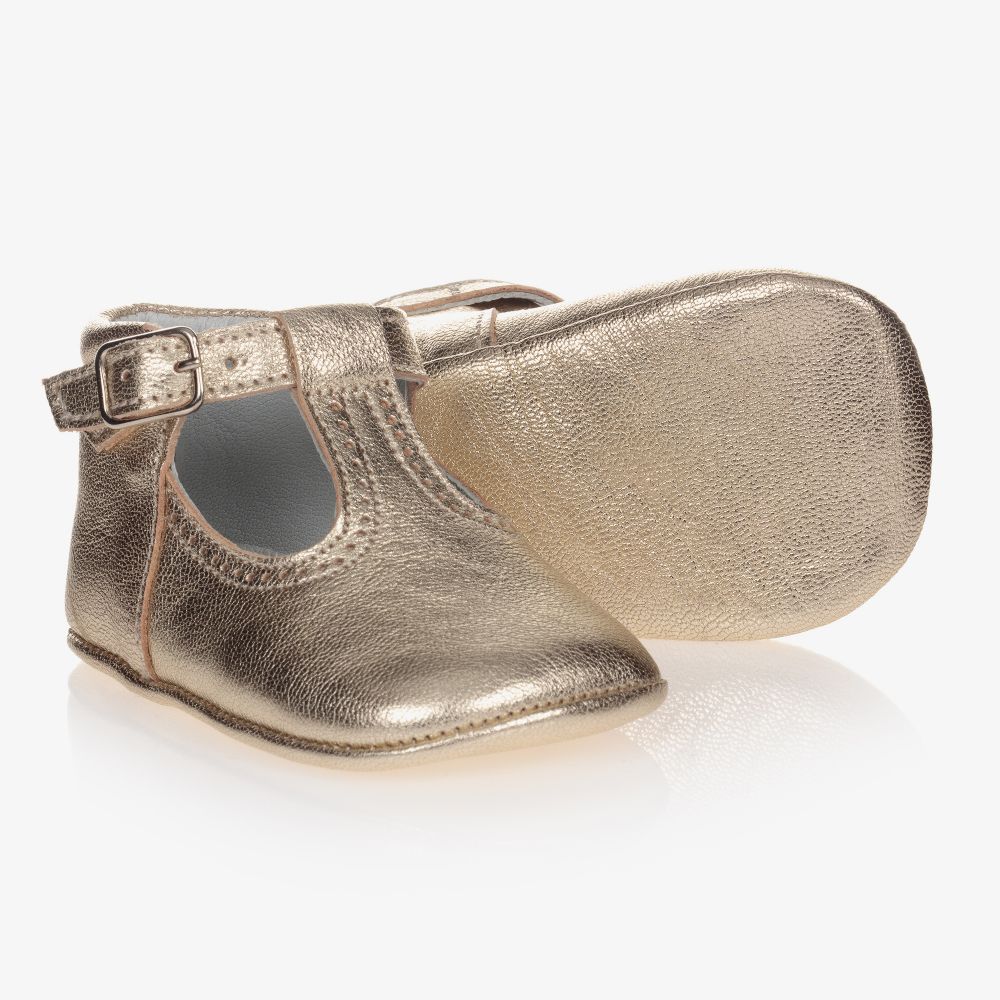 Early Days - Goldfarbene Leder-Krabbelschuhe | Childrensalon