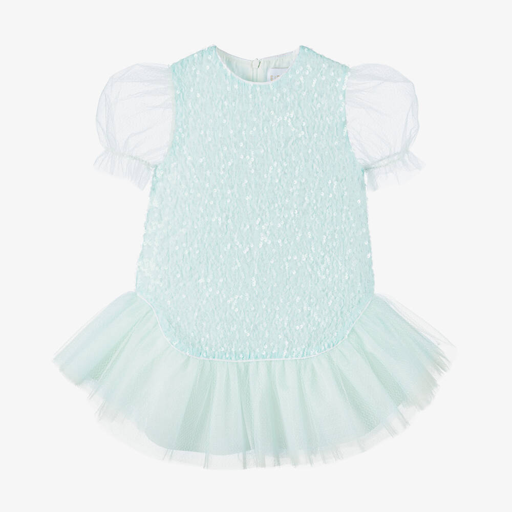 EIRENE - Girls Blue Sequin Tulle Dress | Childrensalon