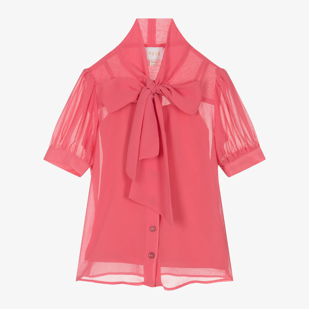 EIRENE - Girls Coral Pink Crêpe Chiffon Blouse | Childrensalon