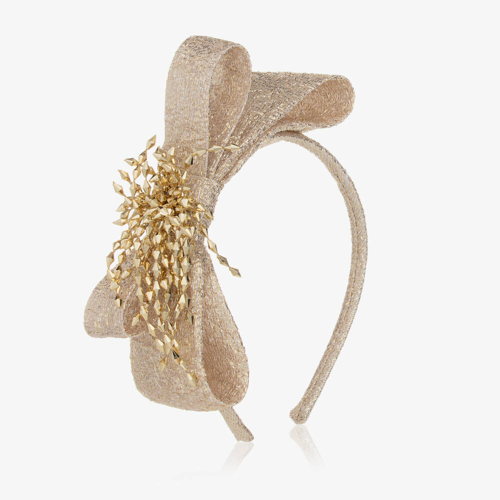 EIRENE - Girls Gold Sparkle Bow Hairband | Childrensalon