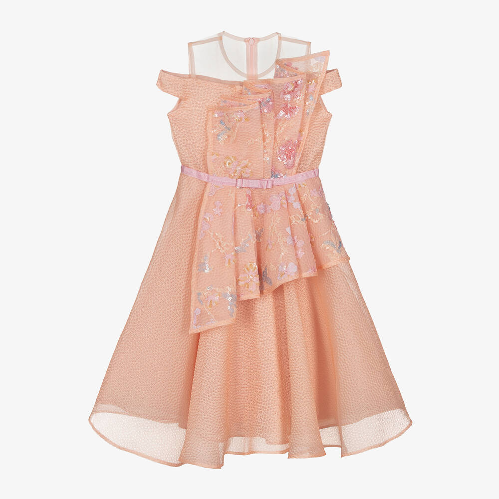 EIRENE - Robe rose en organza à fleurs fille | Childrensalon