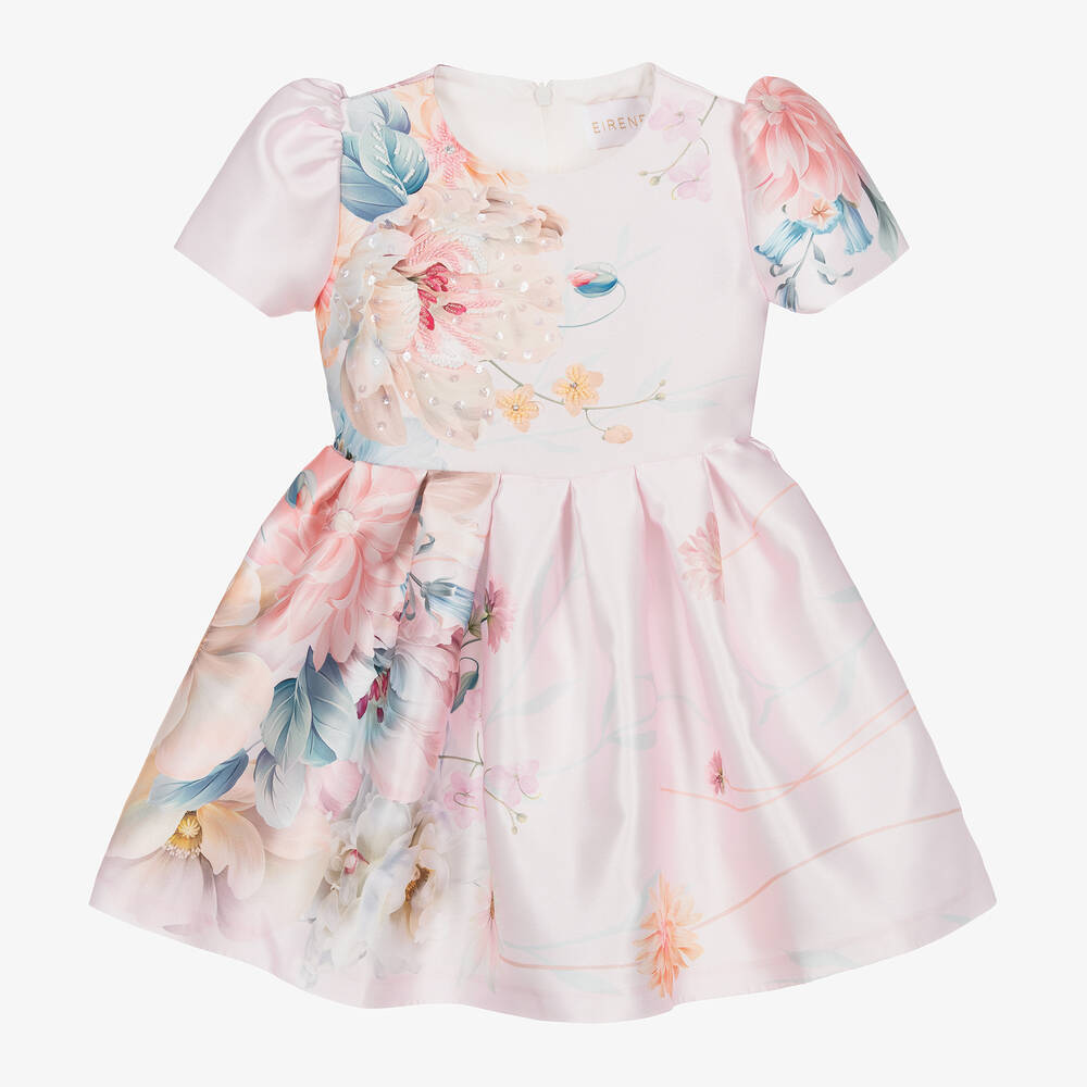 EIRENE - Girls Pink Floral Satin Dress | Childrensalon