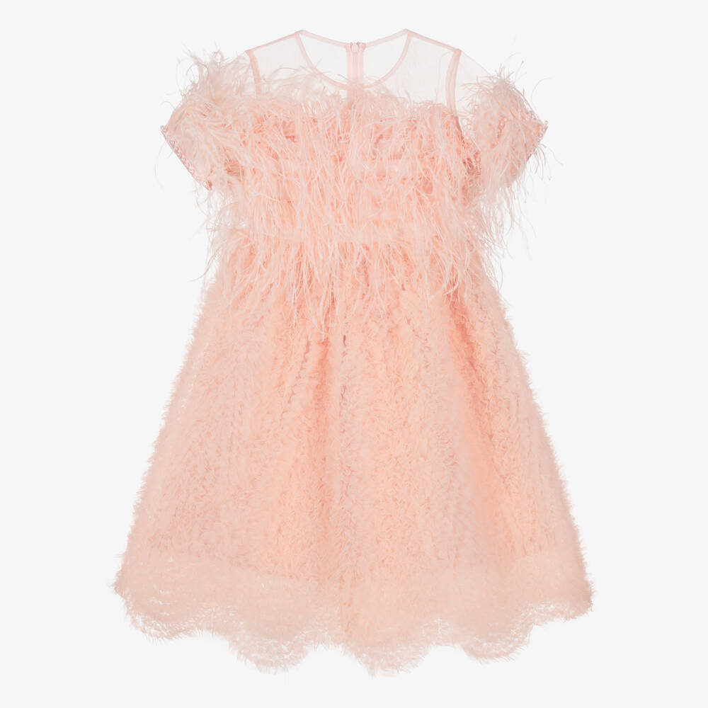 EIRENE - Robe rose en tulle et plumes fille | Childrensalon