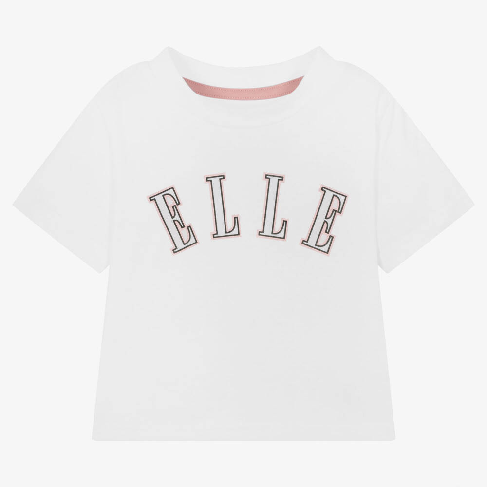 Elle - Girls White Cotton Logo Top | Childrensalon Outlet