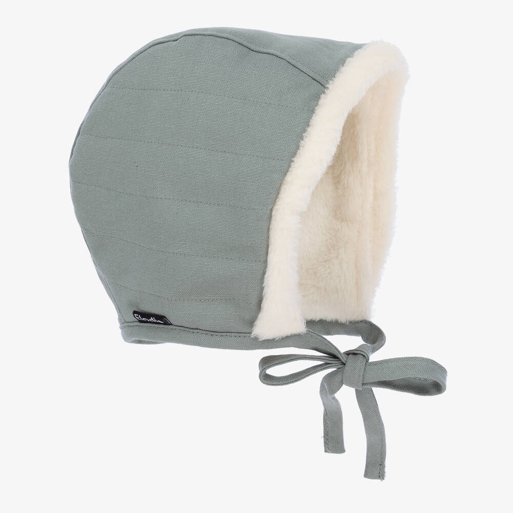 Elodie - Grüne Shearling-Imitat-Babyhaube | Childrensalon