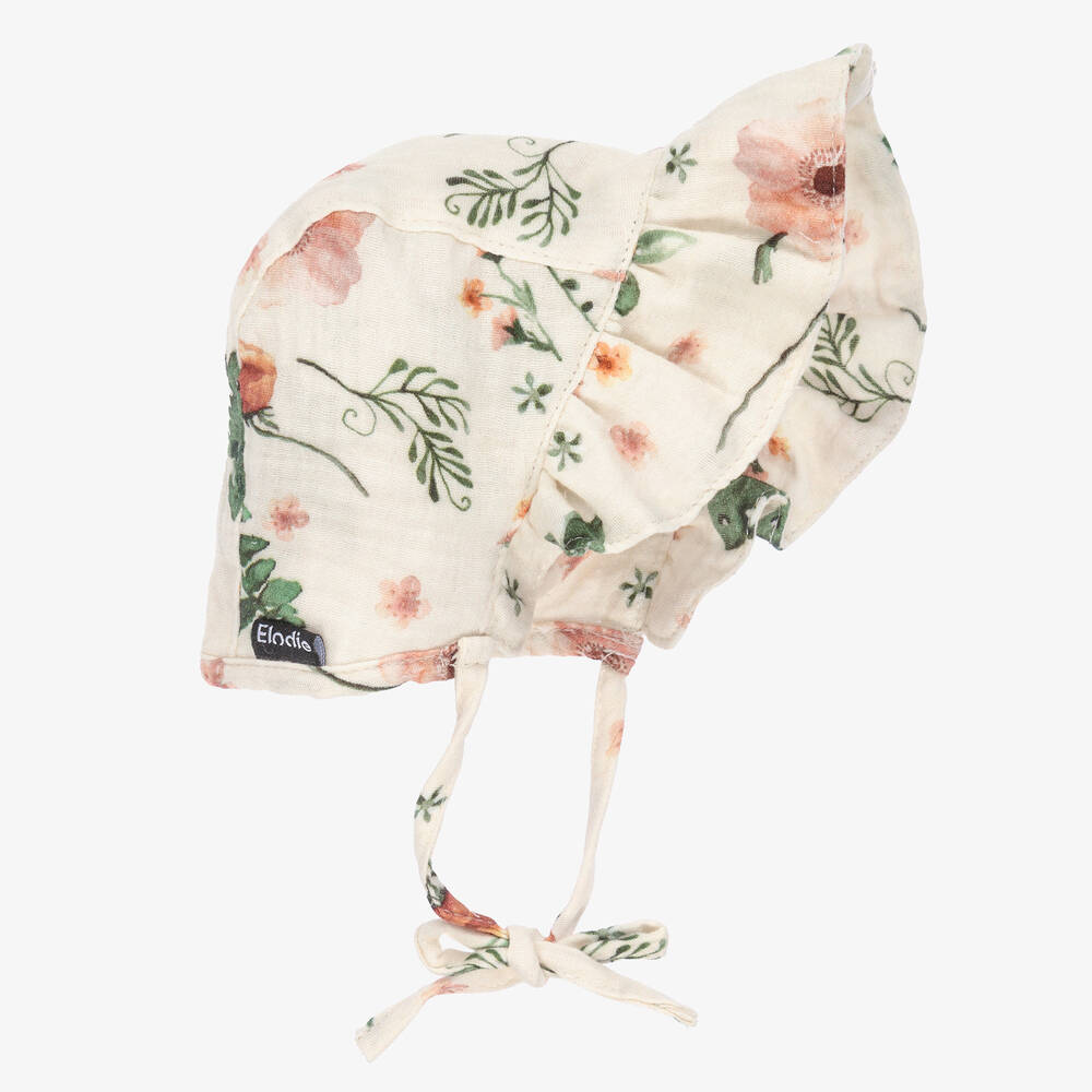 Elodie - Ivory Floral Cotton Bonnet | Childrensalon