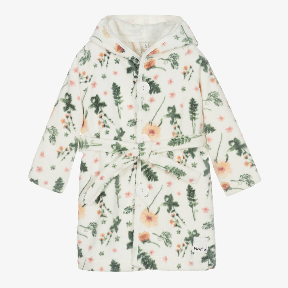 Elodie - Ivory Floral Velour Dressing Gown | Childrensalon