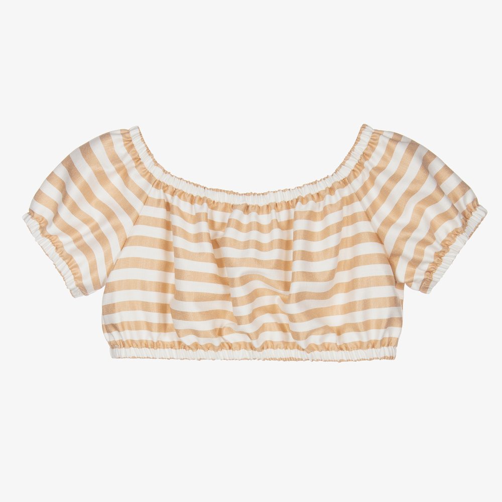 Elsy - Beige & White Cropped Top | Childrensalon Outlet