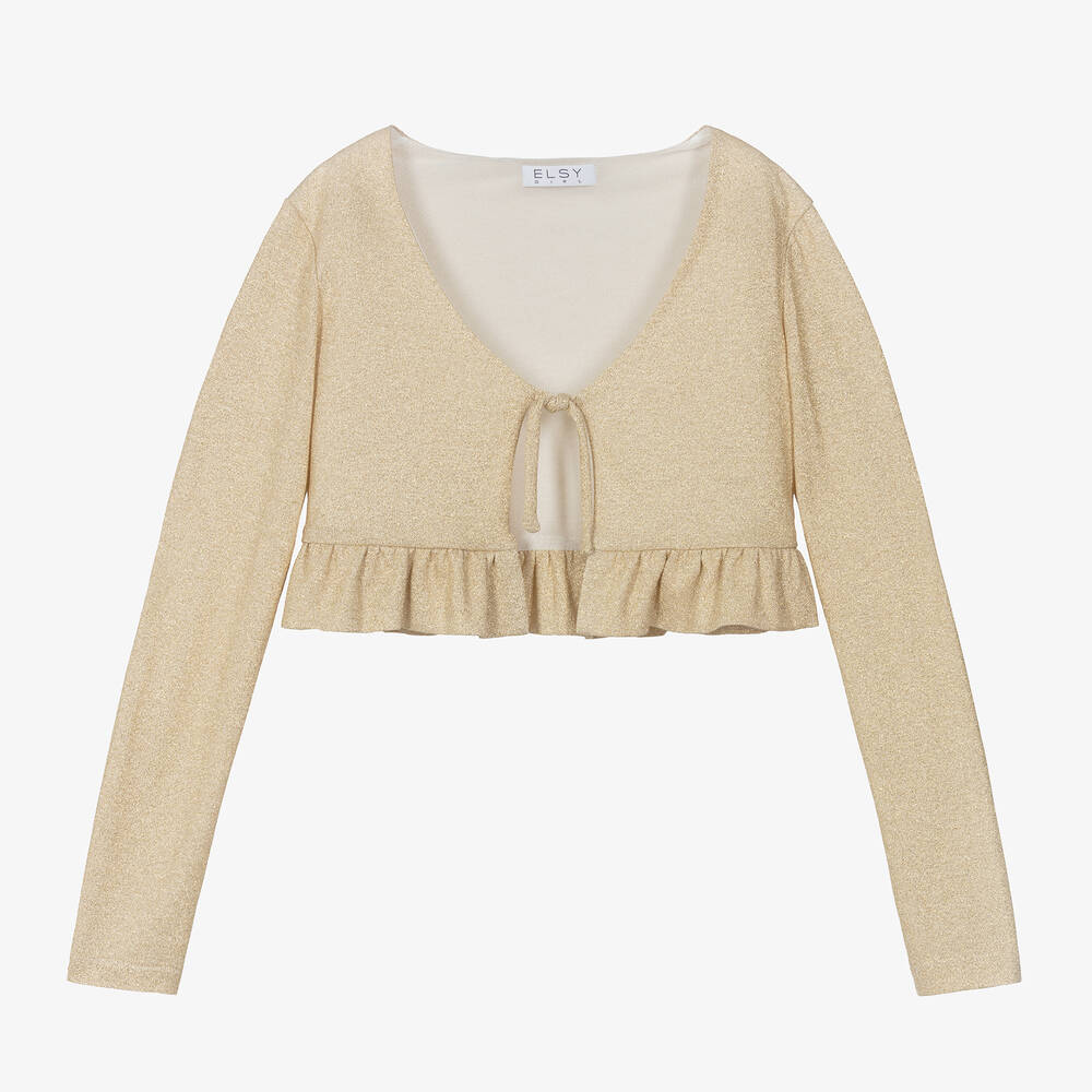 Elsy - Cardigan doré en lurex fille | Childrensalon