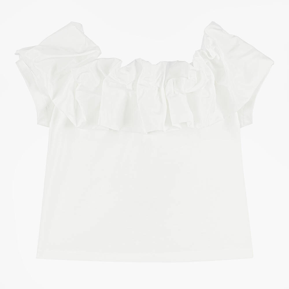 Elsy - Girls Ivory Cotton Ruffle Blouse | Childrensalon