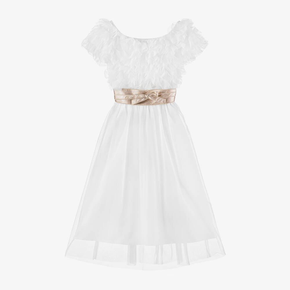 Elsy - Robe ivoire en coton et tulle fille | Childrensalon