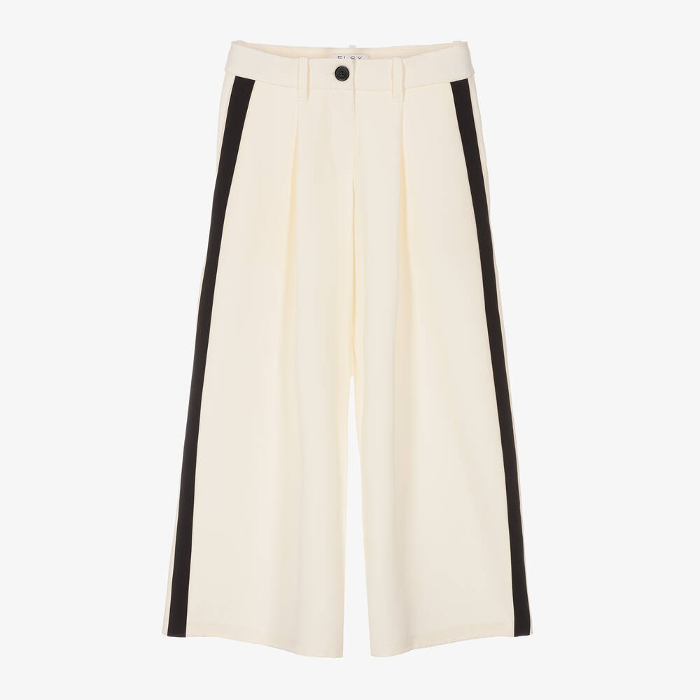 Elsy - Girls Ivory Crêpe Wide-Leg Trousers | Childrensalon