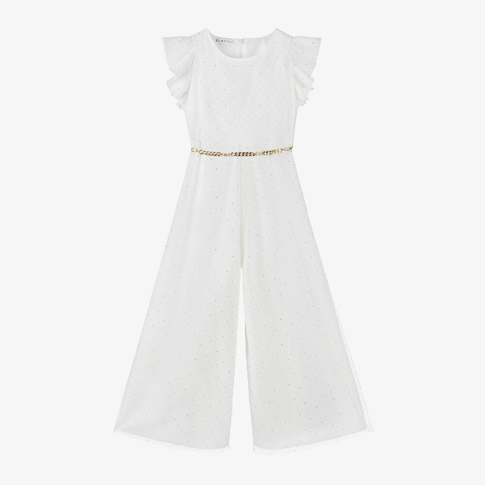 Elsy - Girls Ivory Wide Leg Jumpsuit  | Childrensalon