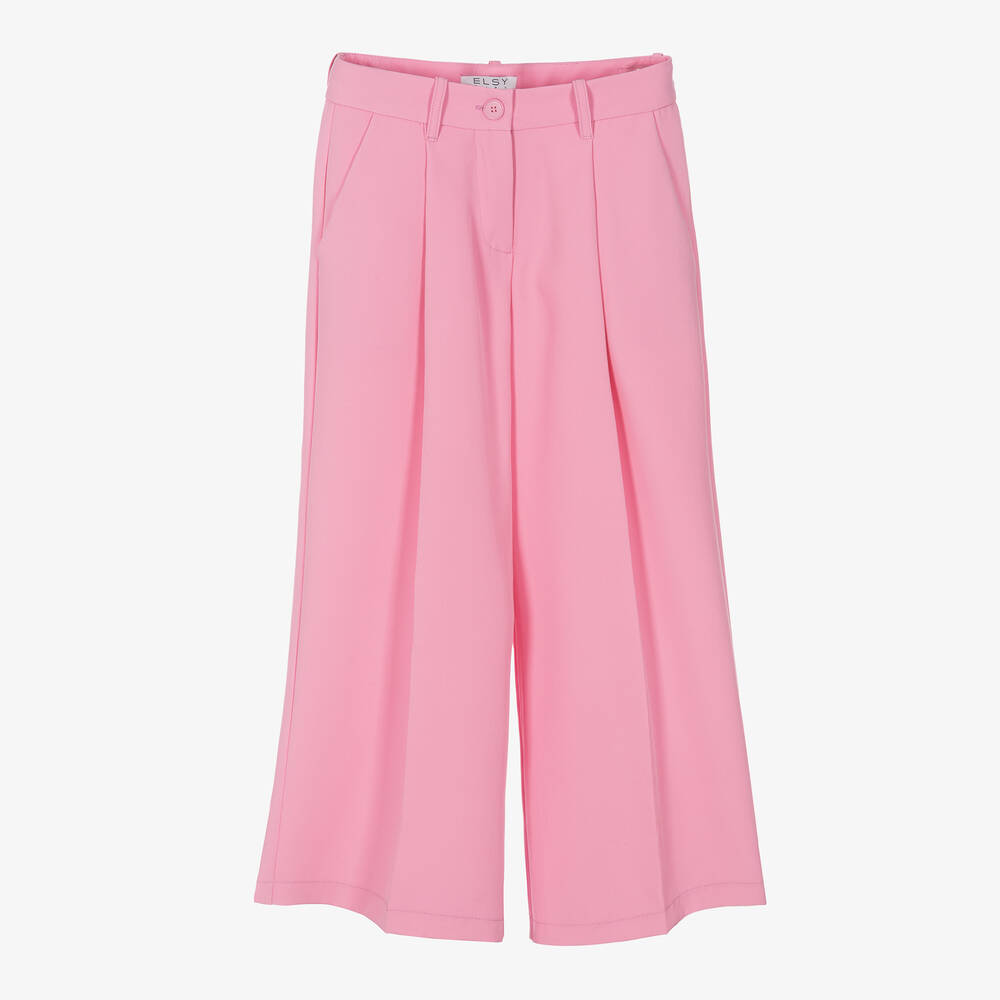 Elsy - Girls Pink Wide Leg Trousers | Childrensalon