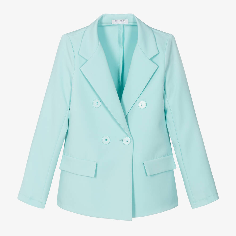 Elsy - Girls Turquoise Blue Crêpe Blazer | Childrensalon