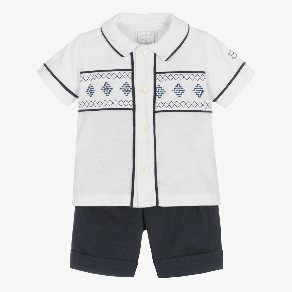 Emile et Rose - Baby Boys Navy Blue Cotton Shorts Set | Childrensalon