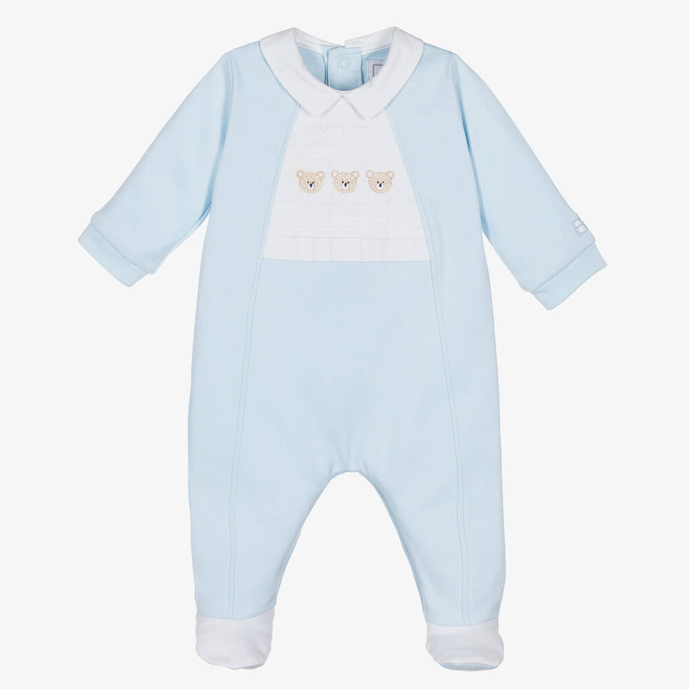 Emile et Rose - Boys Blue Cotton Teddy Bear Babygrow | Childrensalon