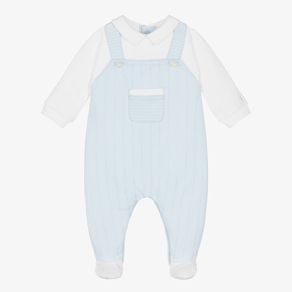 Emile et Rose - Boys Blue & White Cotton Babygrow | Childrensalon