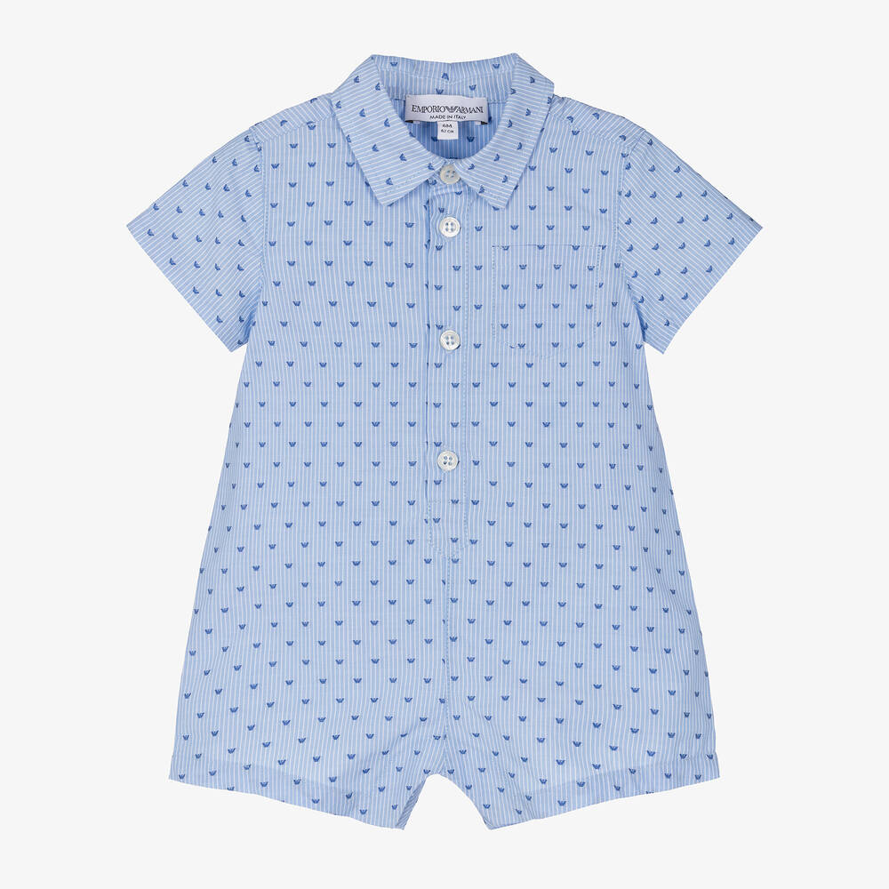 Emporio Armani - Baby Boys Blue Cotton Shortie | Childrensalon