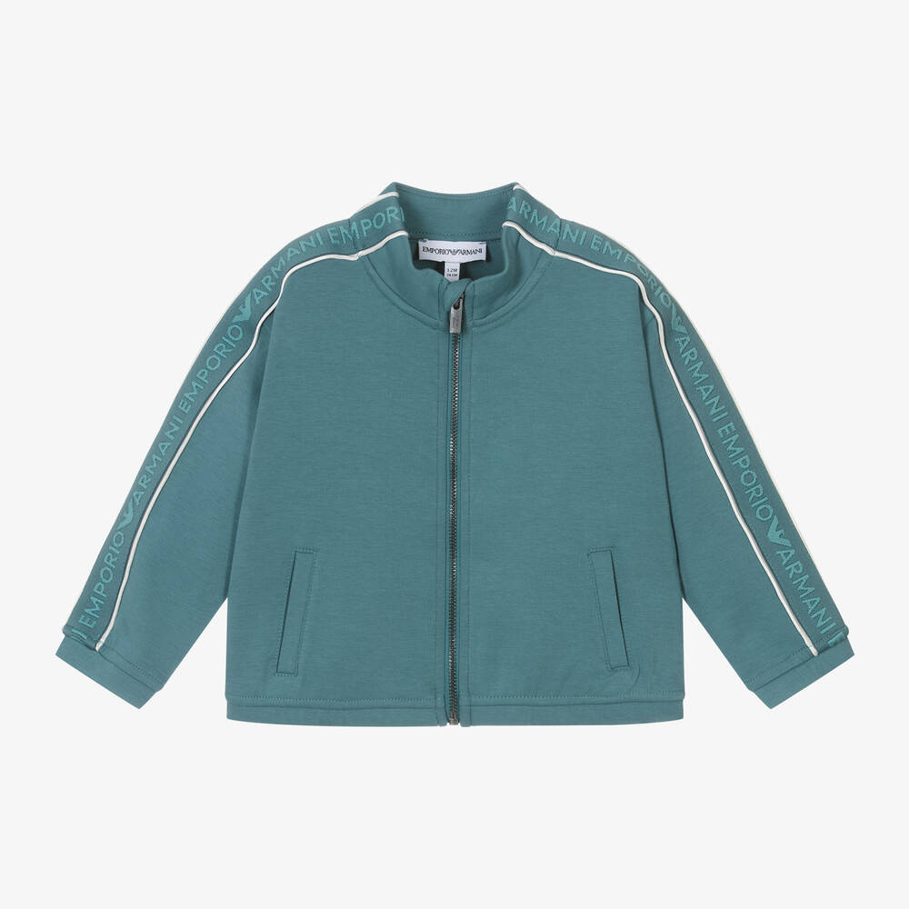 Emporio Armani - Baby Boys Green Cotton Zip-Up Top | Childrensalon