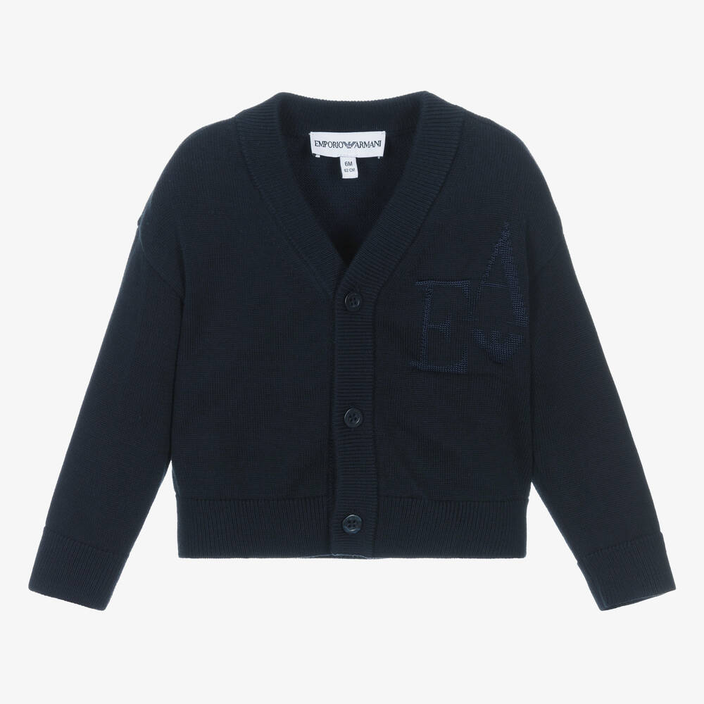 Emporio Armani - Baby Boys Navy Blue Knitted Cardigan  | Childrensalon